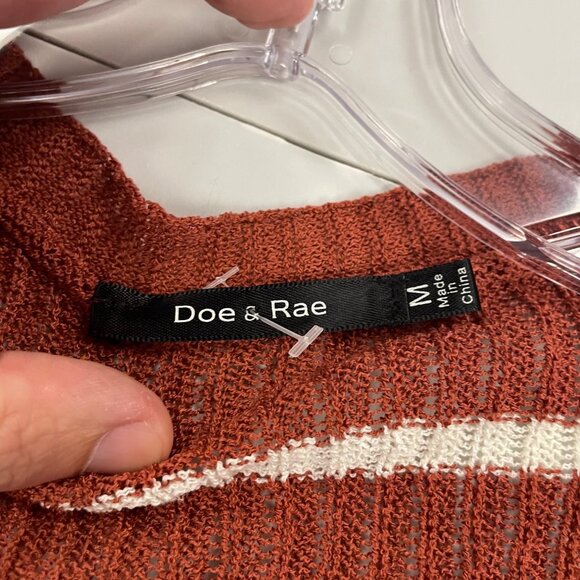 Doe & Rae Striped Open Front Duster Cardigan Cinnamon/White Size Medium - Picture 8 of 9